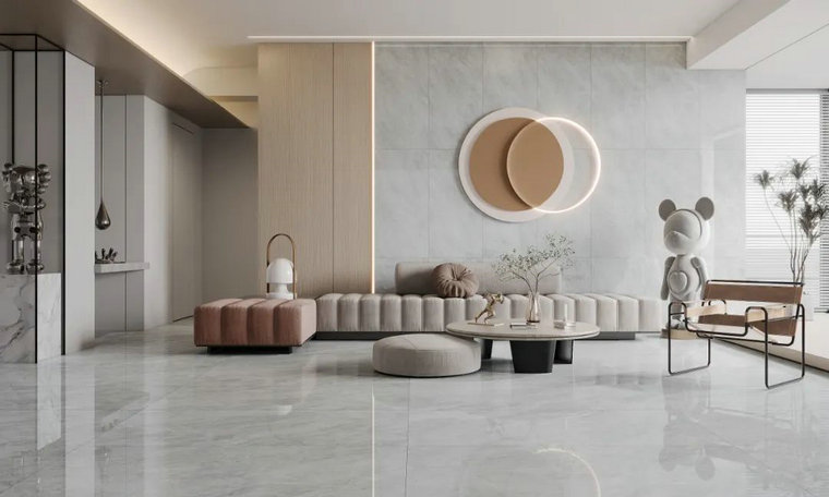 莫地卡灰通體大理石瓷磚，締造高級端莊的空間